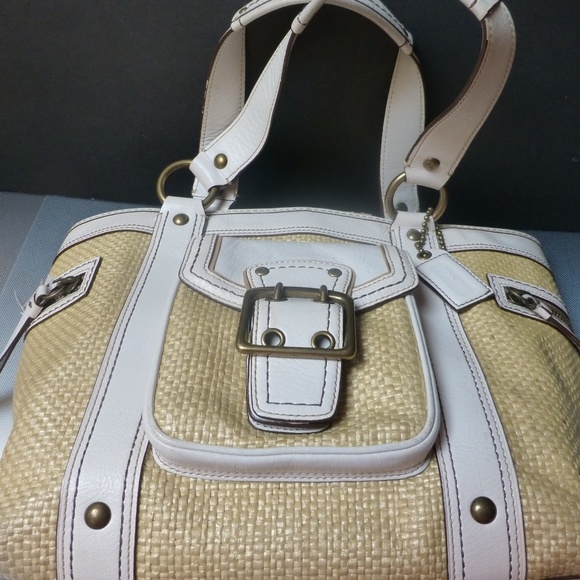 Coach Handbags - COACH LEGACY straw white leather cruise tote bag